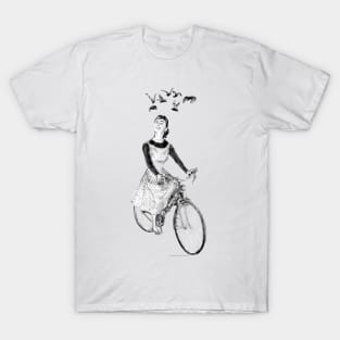 Lady riding on a bicycle (with bats) T-Shirt